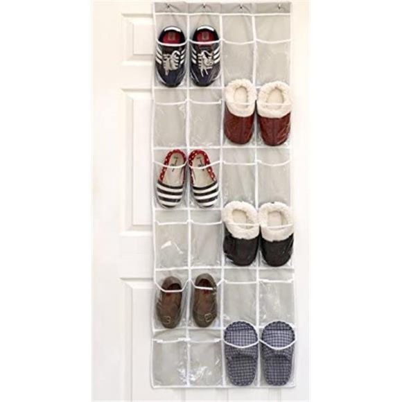 24 Pockets Crystal Clear Over The Door Hanging Shoe Organizer Gray (64'' x 19'') - Picture 2 of 2